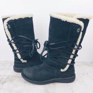 UGG Australia Catalina Nubuck Leather Sherpa Boots Black size 6 Winter Casual